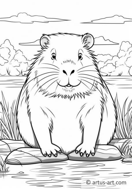 Sevimli Kapibara Boyama Sayfası Çocuklar İçin